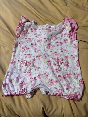 Pink Floral Baby Romper with Ruffle Sleeves